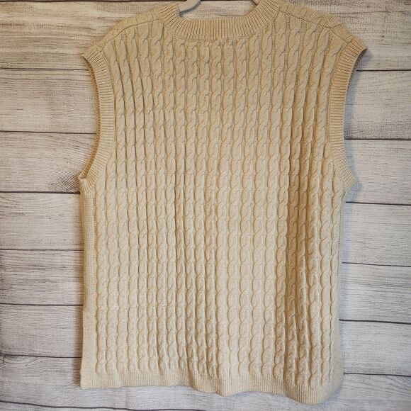 H&M mens medium cream grandpa chunky cable knit pullover vest sweater - Picture 8 of 8